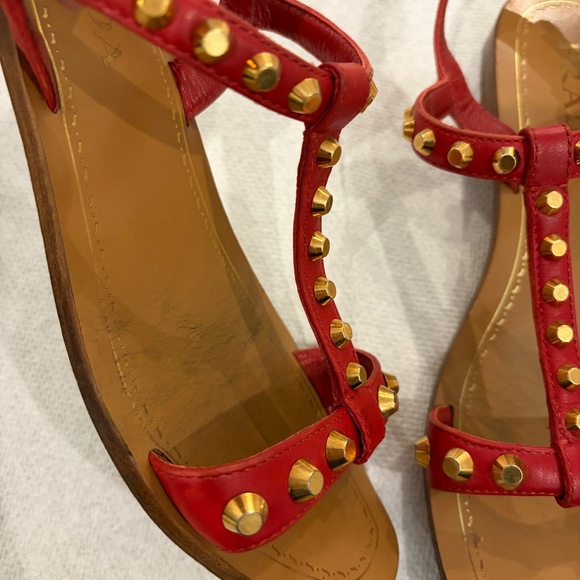 Prada Red Studded Leather Flat Sandals Size 36.5 - Picture 3 of 7